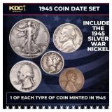 1945 5 Coin Date Set, 1 Of Each Type Of Coin Minte