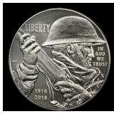 2018-p WWI Centennial Modern Commem Dollar $1 ms70