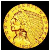 1909-s Gold Indian Half Eagle $5 ms64+ USCG