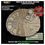 10x 1935 $1 Blue Seal Silver Certificates Grades V