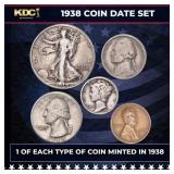 1938 5 Coin Date Set, 1 Of Each Type Of Coin Minte