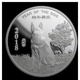 2018 Year of the Dog 1 oz .999 Silver Round Round