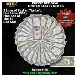 5x 1963 $2 Red Seal United States Note Grades VF/X