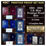 1992-1994 US Mint Prestige Proof Sets - 21 Coins,