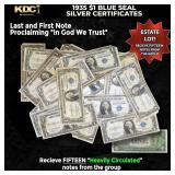 15x 1935 $1 Blue Seal Silver Certificates Heavily