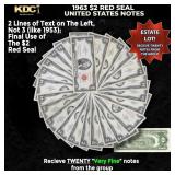 20x 1963 $2 Red Seal United States Note Grades VF/