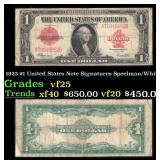 1923 $1 United States Note Grades vf+ Signatures S