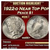 1922-d Peace Dollar Near Top Pop $1 ms66+ SEGS