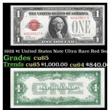 1928 $1 United States Note Ultra Rare Red Seal Gra