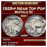 1929-p Buffalo Nickel Near Top Pop 5c ms66+ SEGS