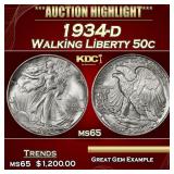 1934-d Walking Liberty Half Dollar 50c ms65 SEGS