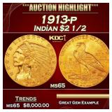 1913-p Gold Indian Quarter Eagle $2 1/2 ms65 SEGS