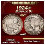 1924-p Buffalo Nickel 5c ms65 SEGS