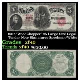 1907 $5 Large Size Legal Tender Note "WoodChopper"