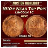 1910-p Lincoln Cent Near Top Pop! 1c ms66+ rd SEGS