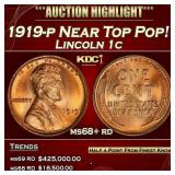 1919-p Lincoln Cent Near Top Pop! 1c ms68+ rd SEGS