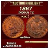 1867 Indian Cent 1c ms66 rb SEGS
