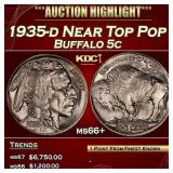 1935-d Buffalo Nickel Near Top Pop 5c ms66+ SEGS