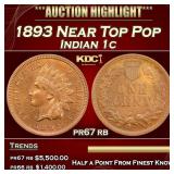 1893 Proof Indian Cent Near Top Pop 1c pr67 rb SEG