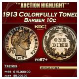 1913 Proof Barber Dime Colorfully Toned  10c pr67+