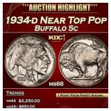 1934-d Buffalo Nickel Near Top Pop 5c ms66 SEGS