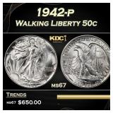 1942-p Walking Liberty Half Dollar 50c ms67 SEGS