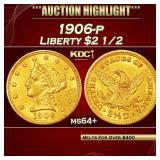 1906-p Gold Liberty Quarter Eagle $2 1/2 ms64+ SEG