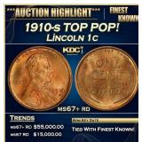 1910-s Lincoln Cent TOP POP! 1c ms67+ rd SEGS