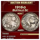 1916-d Buffalo Nickel 5c ms65+ SEGS