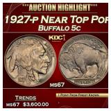 1927-p Buffalo Nickel Near Top Pop 5c ms67 SEGS