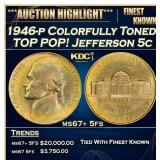 1946-p Jefferson Nickel Colorfully Toned TOP POP!