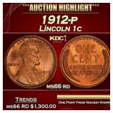 1912-p Lincoln Cent 1c ms66 rd SEGS