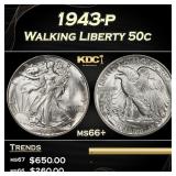 1943-p Walking Liberty Half Dollar 50c ms66+ SEGS