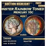 1938-p Mercury Dime Monster Rainbow Toned TOP POP!