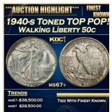 1940-s Walking Liberty Half Dollar Toned TOP POP!