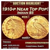 1910-p Gold Indian Half Eagle Near Top Pop! $5 ms6