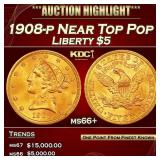1908-p Gold Liberty Half Eagle Near Top Pop $5 ms6