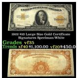 1922 $10 Large Size Gold Certificate Grades vf++ S