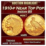 1910-p Gold Indian Half Eagle Near Top Pop! $5 ms6