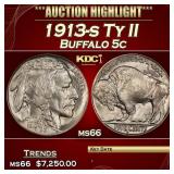 1913-s Ty II Buffalo Nickel 5c ms66 SEGS