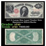 1917 $1 Large Size Legal Tender Note Grades xf Sig