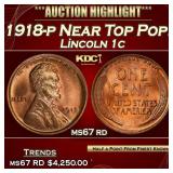 1918-p Lincoln Cent Near Top Pop! 1c ms67 rd SEGS