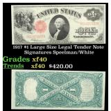 1917 $1 Large Size Legal Tender Note Grades xf Sig