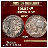 1921-p Buffalo Nickel 5c ms66 SEGS