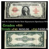 1923 $1 United States Note Grades vf+ Signatures S