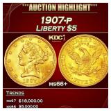1907-p Gold Liberty Half Eagle $5 ms66+ SEGS