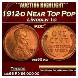 1912-d Lincoln Cent Near Top Pop! 1c ms66 rd SEGS