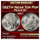 1927-p Peace Dollar Near Top Pop $1 ms65+ SEGS