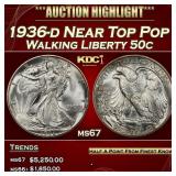 1936-d Walking Liberty Half Dollar Near Top Pop 50