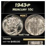 1943-p Mercury Dime 10c ms67 fsb SEGS